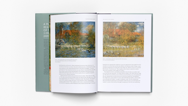 Painting with Monet - 2 page spread of duck pond paintings by Renoir and Monet.