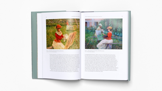 Painting with Monet - 2 page spread of woman at easel paintings by Monet and Breck.