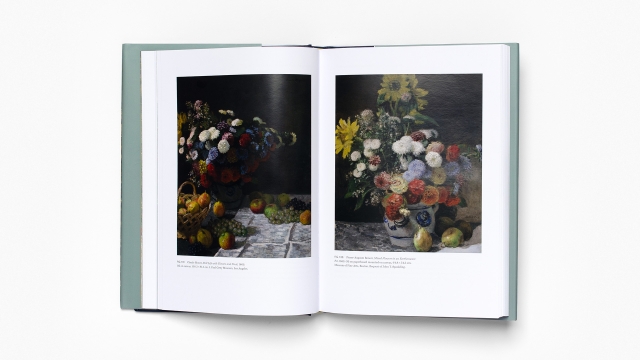 Painting with Monet - 2 page spread of still life with flowers and fruit paintings by Monet and Renoir.